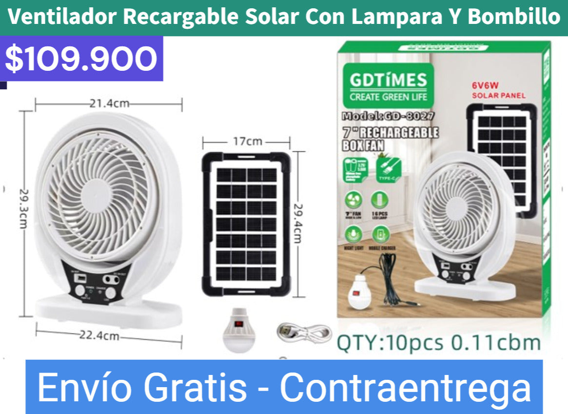 VENTILADOR RECARGABLE SOLAR  MOD-8027